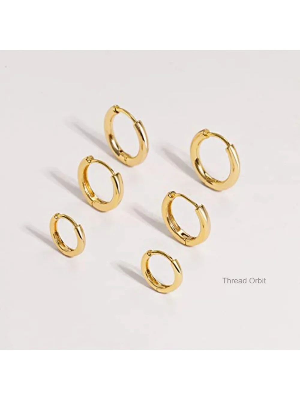 14K Gold Plated Huggie Hoop Earrings 3 Pairs Minimalist Stacking Set
